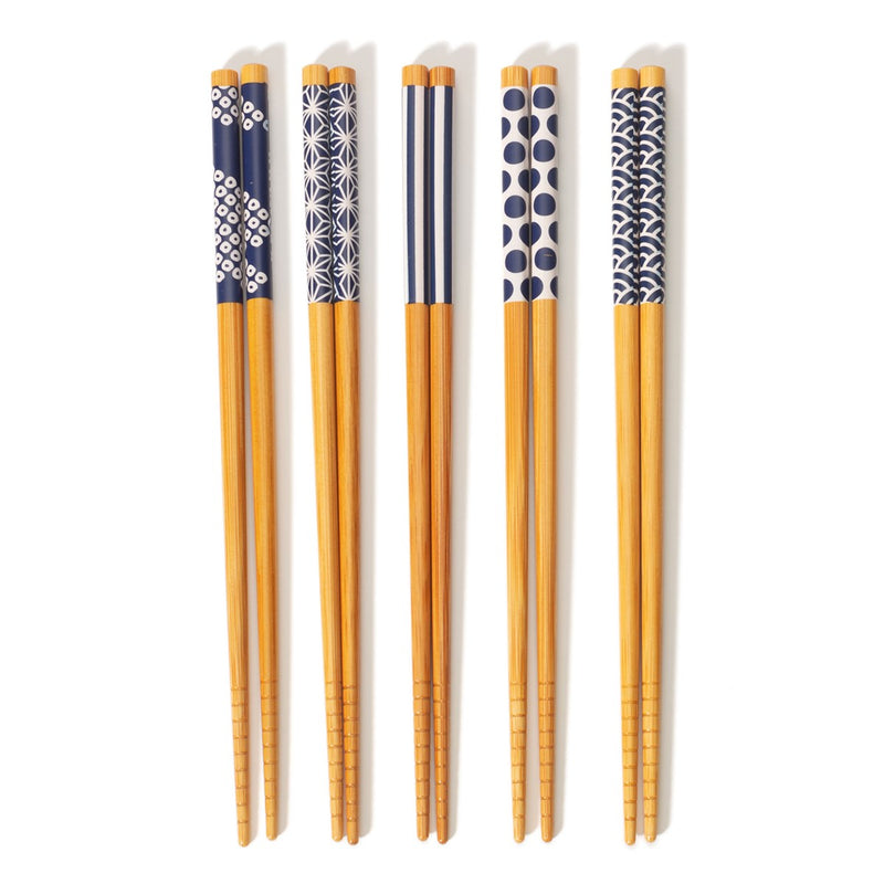 Japandi Bamboo Blue Chopsticks - Set Of 5