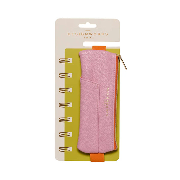 Vegan Leather Pen Pouch - Pink & Orange