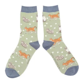 Cats & Spots Socks - Sage