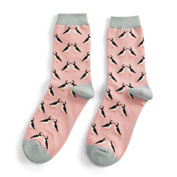 Kissing Puffins Socks - Dusky Pink