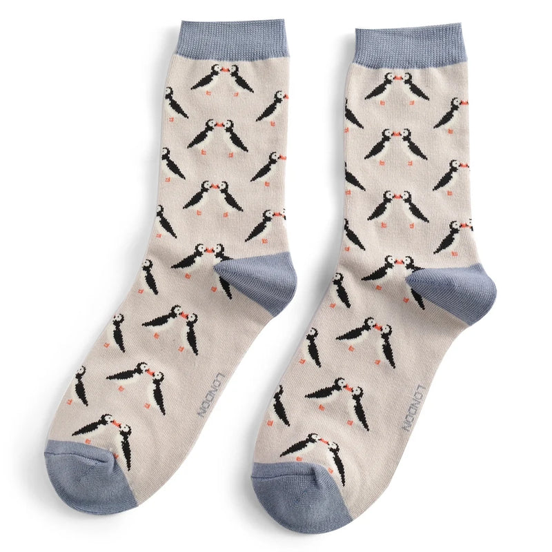 Kissing Puffins Bamboo Socks - Silver