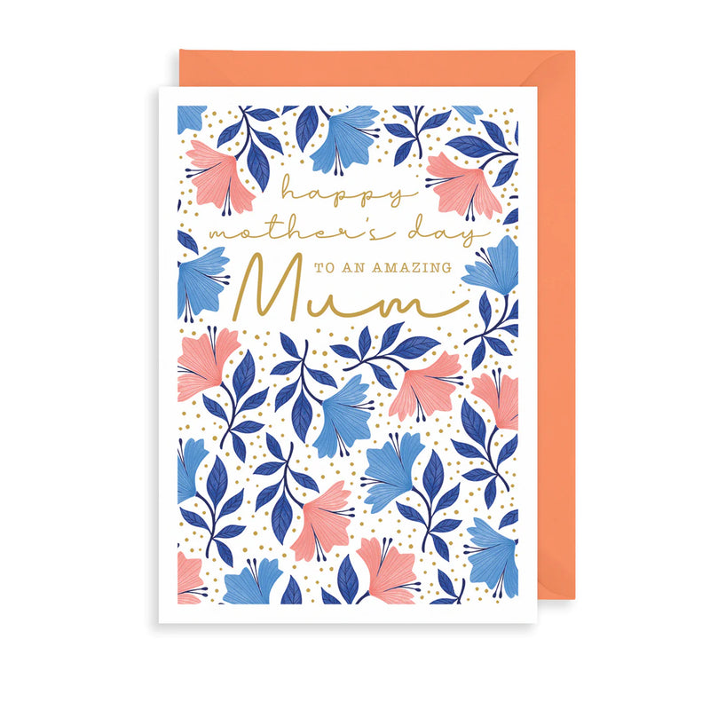 Amazing Mum Blue & Pink Floral Card