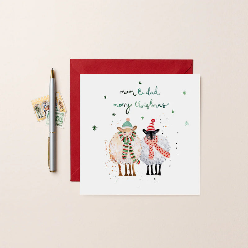 Merry Christmas Mum and Dad Sheep Christmas Card