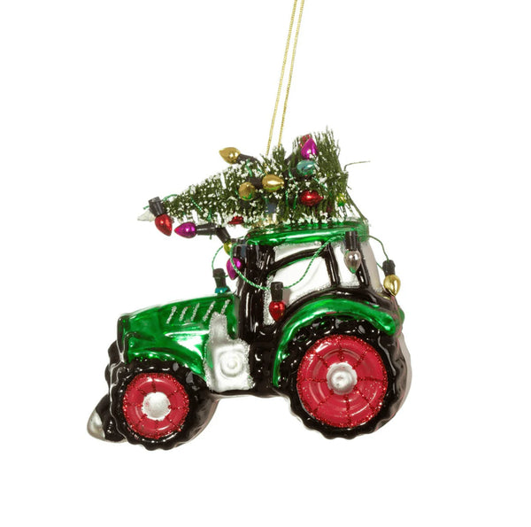 Festive Tractor Shaped Bauble Green