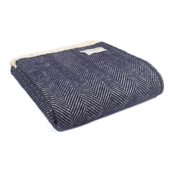 Fishbone Navy Wool Throw