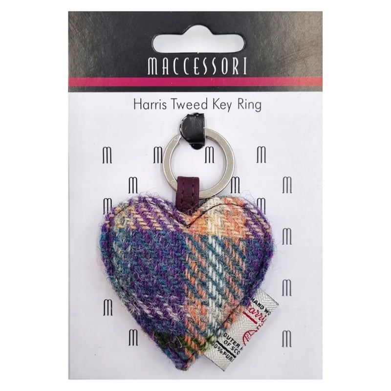 Harris Tweed Heart Keyring - Green & Purple Plaid