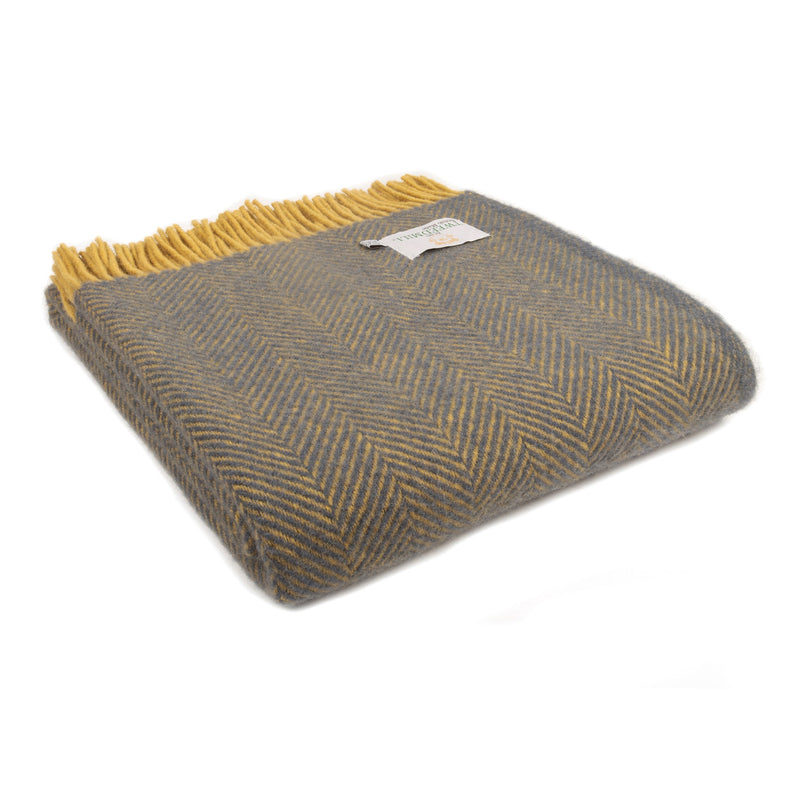 Herringbone Navy & Mustard Wool Throw