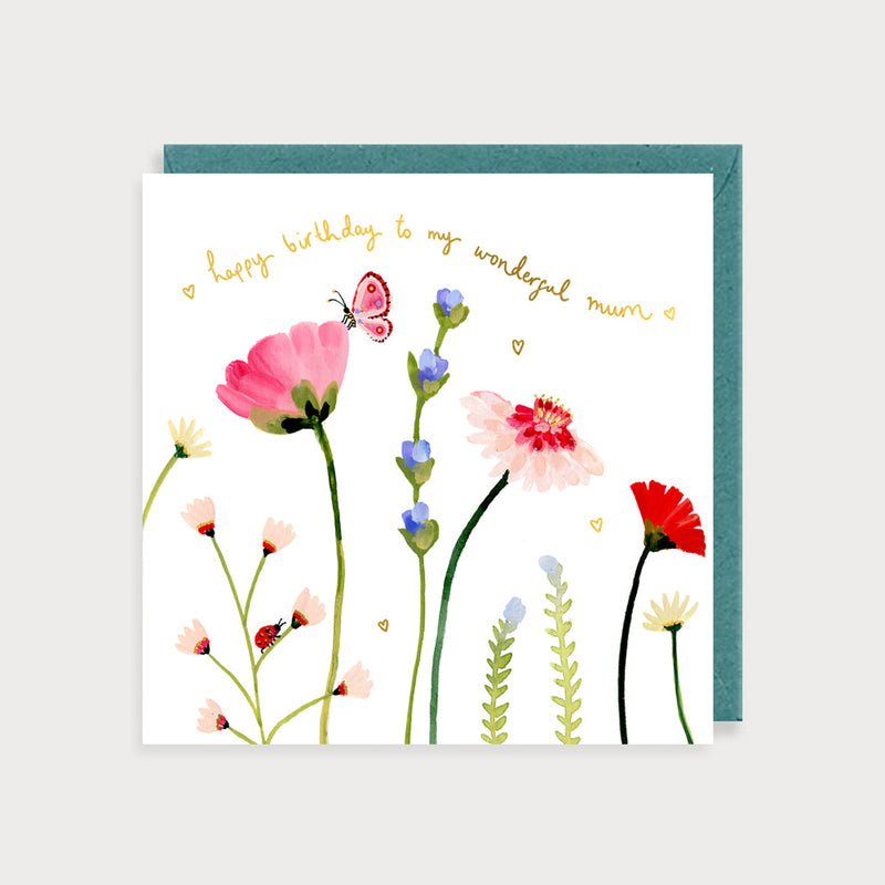 Flowers Happy Birthday Wonderful Mum Card