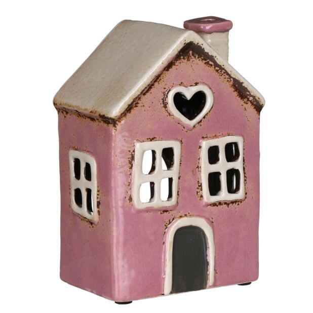 Village Pottery Heart House Tealight Holder - Pink