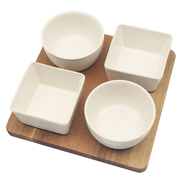 Elements Cream 4 Dish on Tray