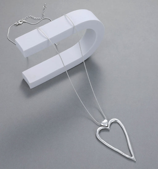 Long Silver Heart Necklace