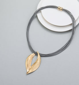 Gold Leaf Grey Rope Necklace