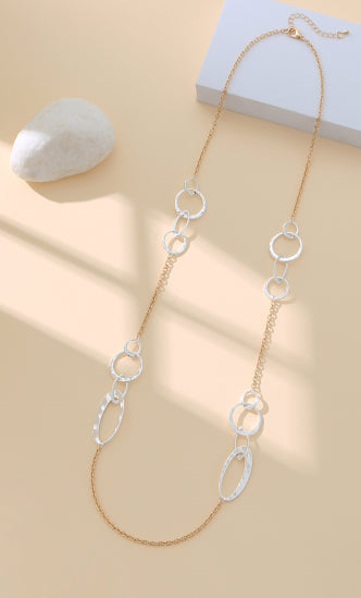 Long Silver Shapes & Gold Necklace