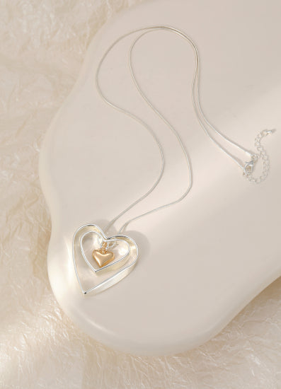 Silver & Gold Triple Heart Long Necklace