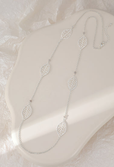 Long Silver Leaf Necklace