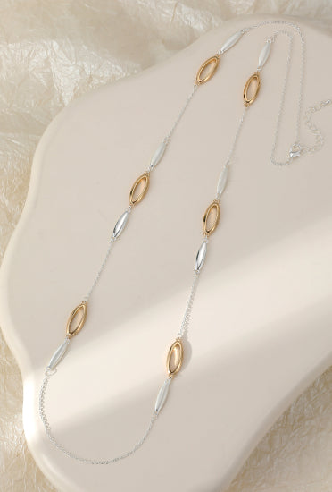 Gold & Silver Oval Shapes Long Necklace