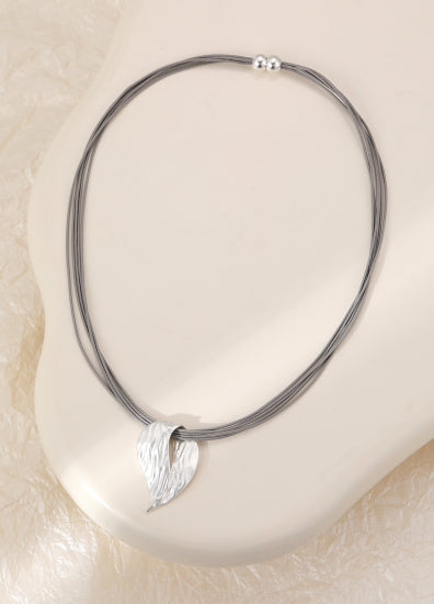 Silver Shaped Grey Rope Necklace