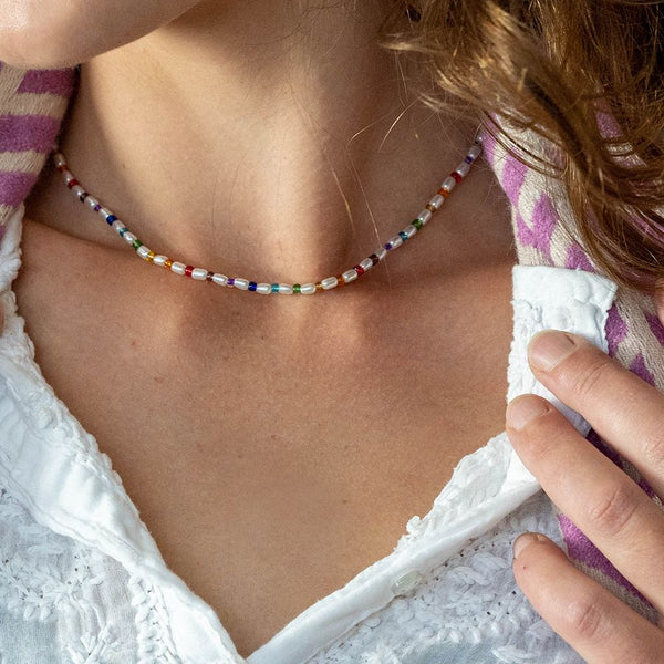 Ivory Pearl & Rainbow Bead Necklace