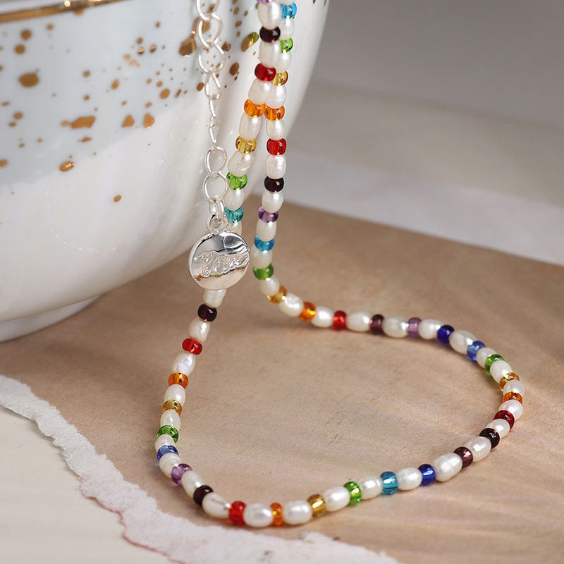 Ivory Pearl & Rainbow Bead Necklace