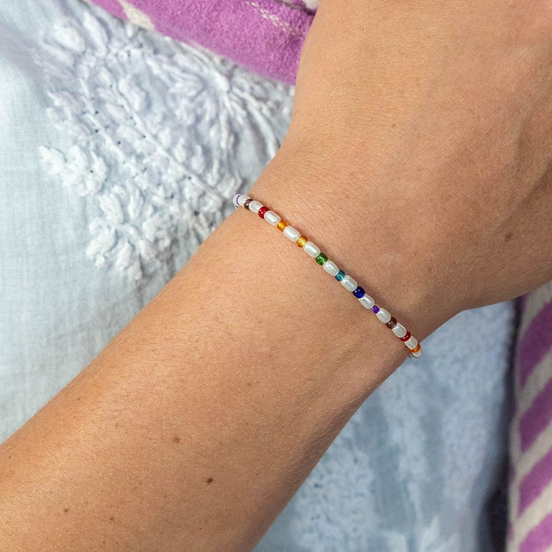 Ivory Pearl & Rainbow Bead Bracelet