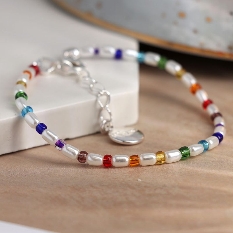 Ivory Pearl & Rainbow Bead Bracelet