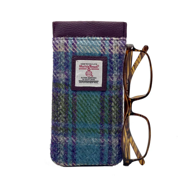 Harris Tweed Glasses Sleeve - Green & Purple Plaid