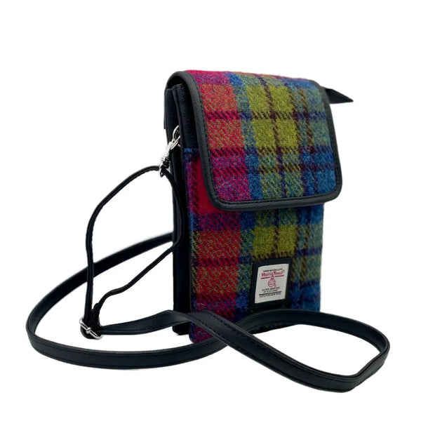 Harris Tweed Mini Crossbody Bag - Blue & Pink Check