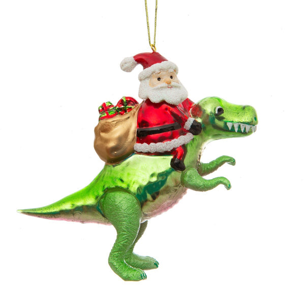 Santa Riding A Dinosaur Shaped Decoration