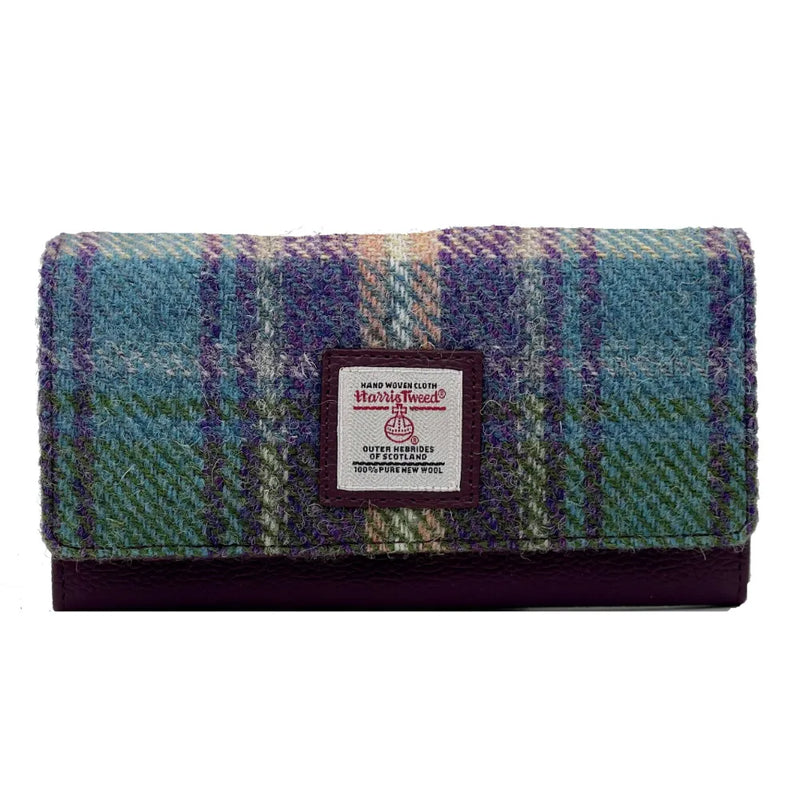 Harris Tweed Ladies Envelope Purse - Green & Purple Plaid