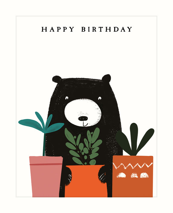 Bear Potting Plants Birthday Card